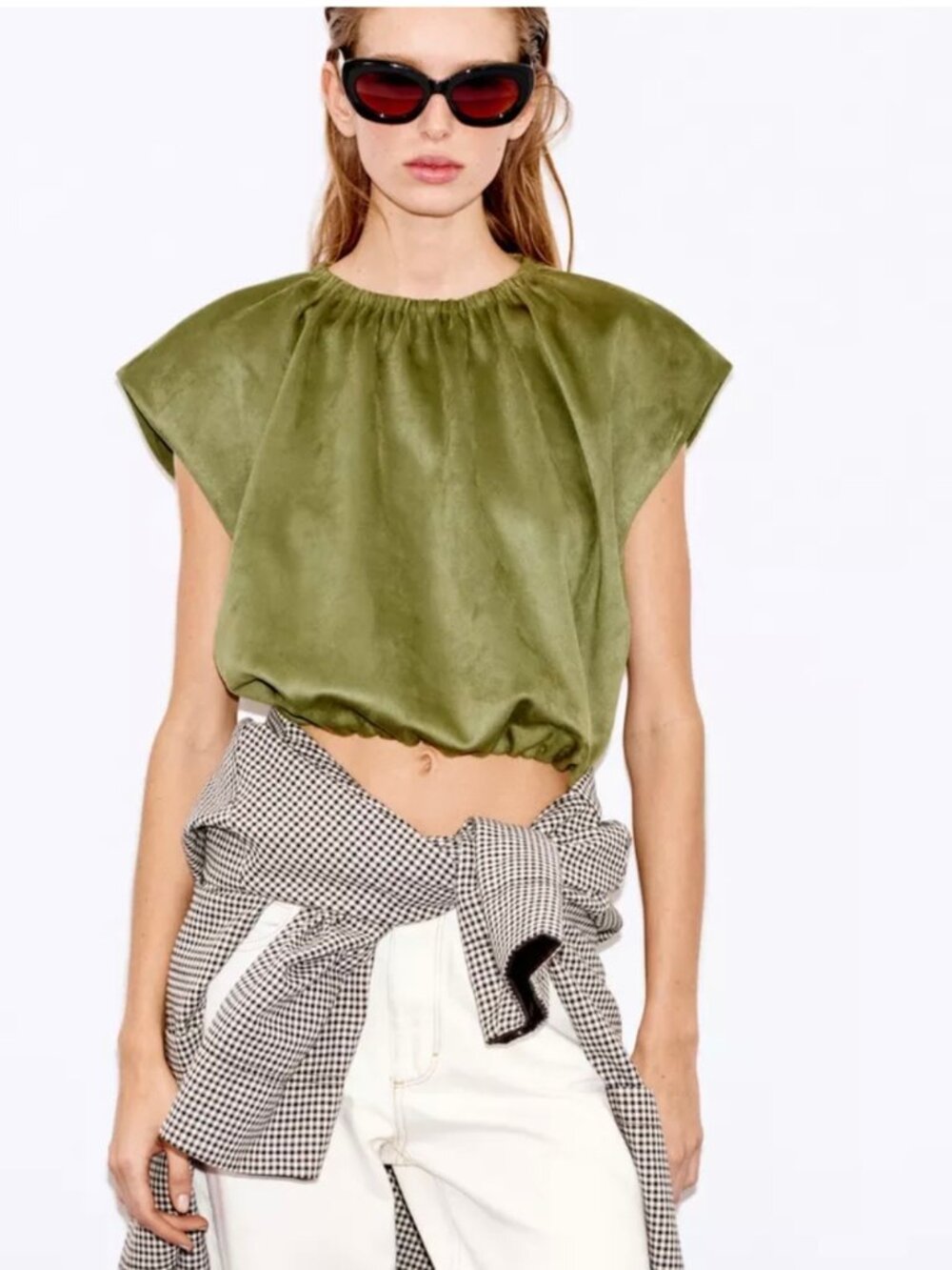 Zara Faux Suede Olive Green Top